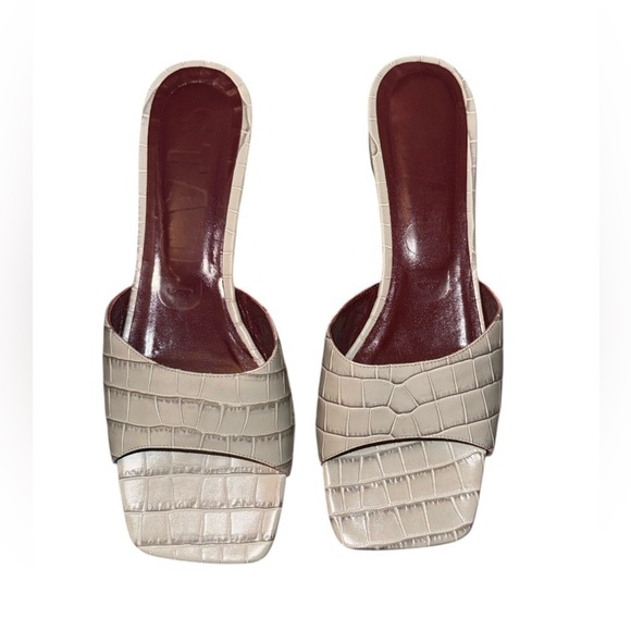 STAUD Simone croc-effect gray leather mules - Picture 1 of 4